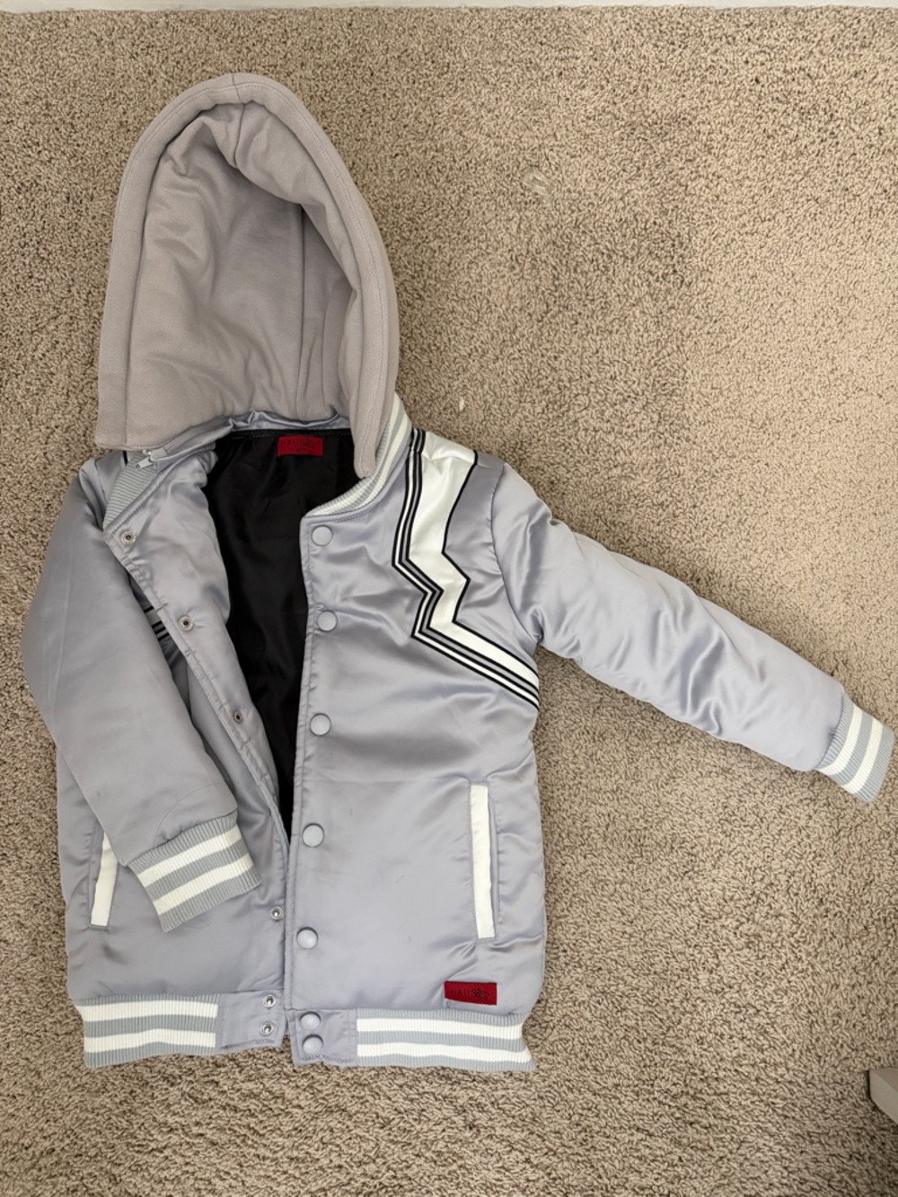 Haus of JR - Varsity Hooded Jacket with Contrast Stripe Detail
